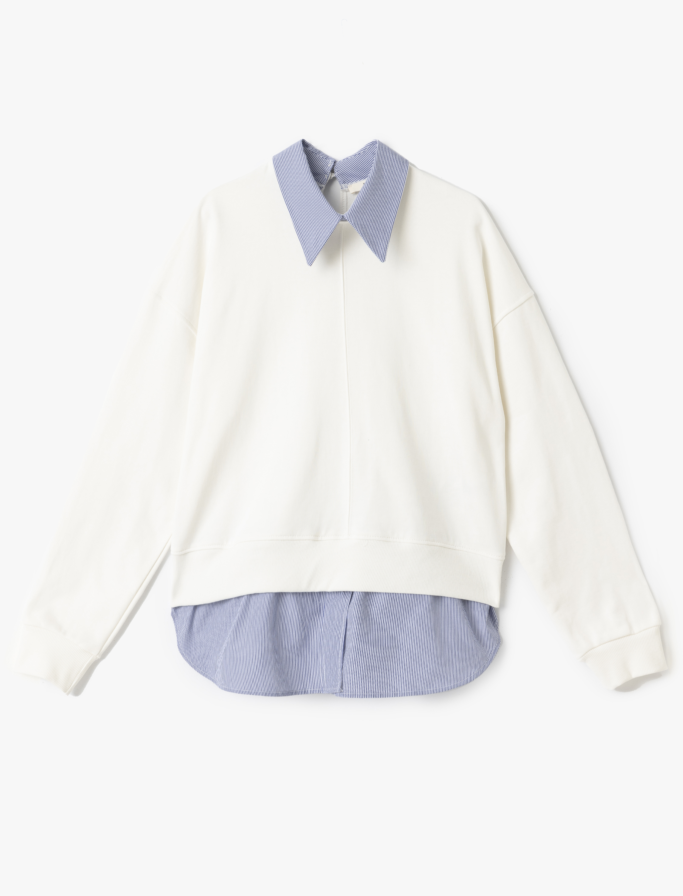   İki Farklı Kumaş Kullanımlı Uzun Kollu Pamuklu Gömlek Yaka Sweatshirt