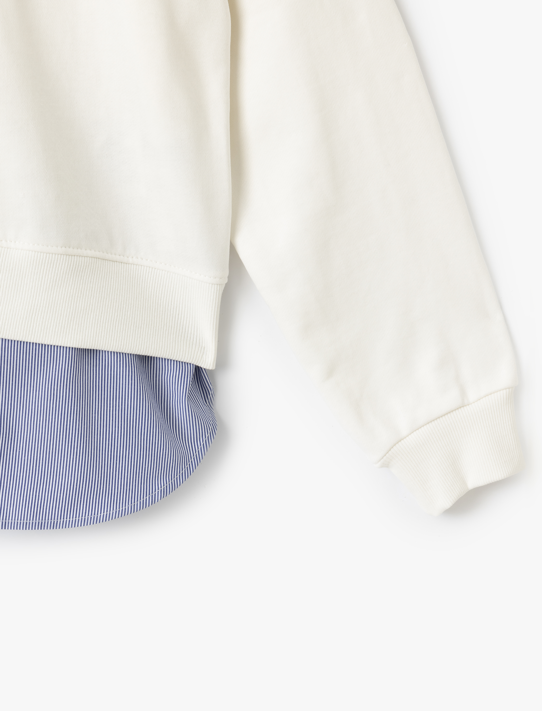   İki Farklı Kumaş Kullanımlı Uzun Kollu Pamuklu Gömlek Yaka Sweatshirt