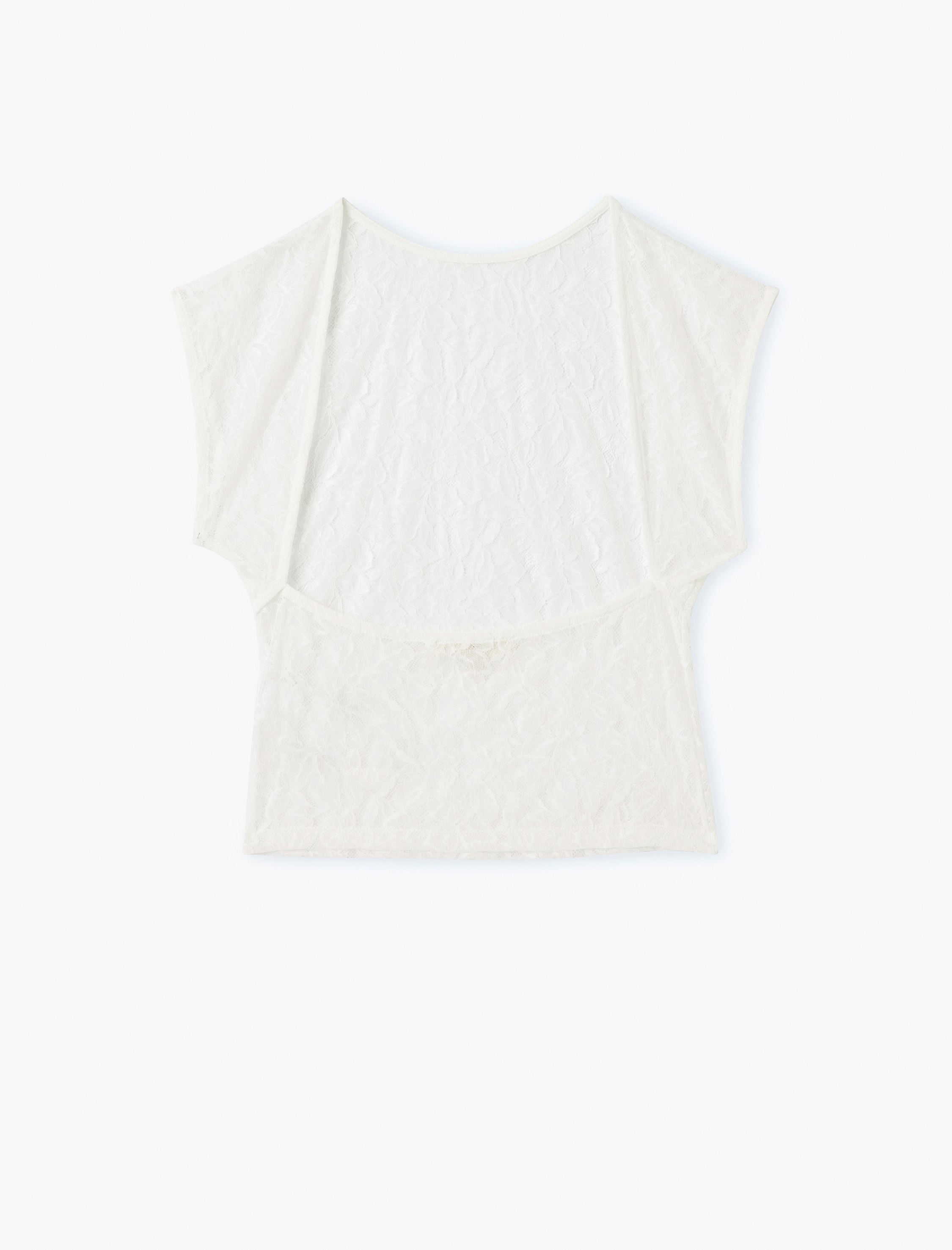   Sırt Dekolteli Kolsuz Transparan Dantel Bluz