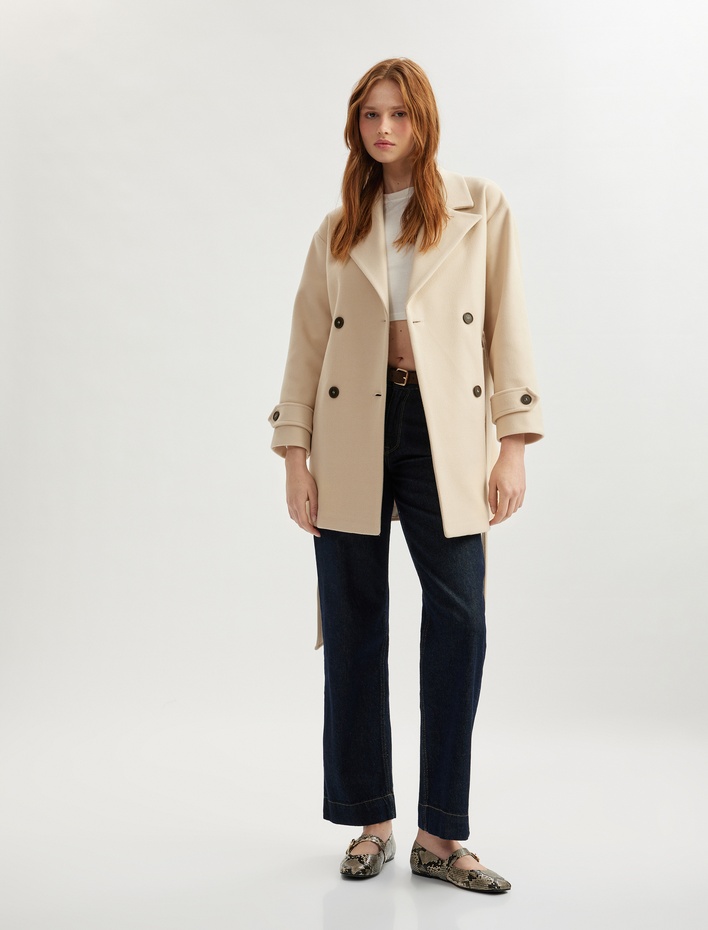  Cepli Kruvaze Uzun Kollu Kemerli Kısa Trençkot