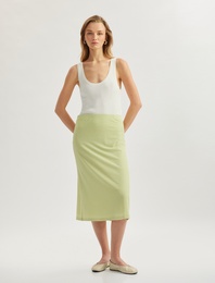 Standart Bel Viskon Kumaş Parıltılı A Kesim Midi Kalem Etek