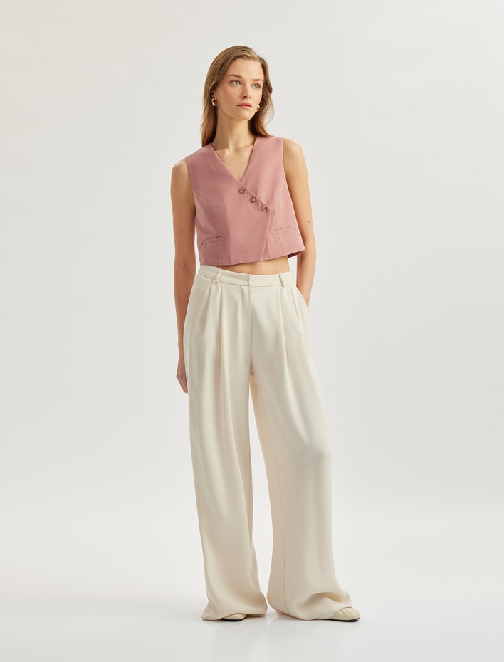  Kolsuz Düğmeli Asimetrik Kruvaze Modal Yelek