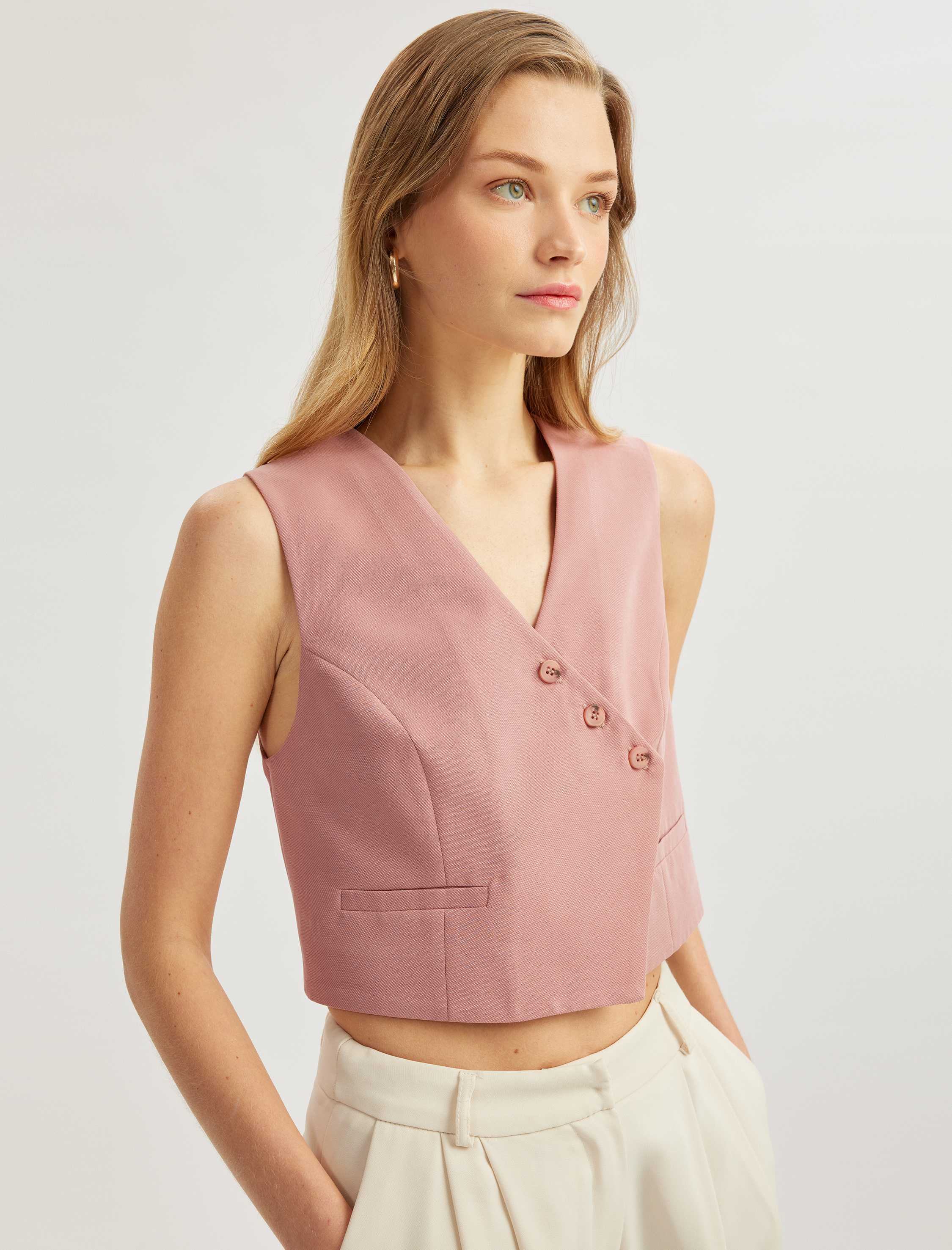   Kolsuz Düğmeli Asimetrik Kruvaze Modal Yelek