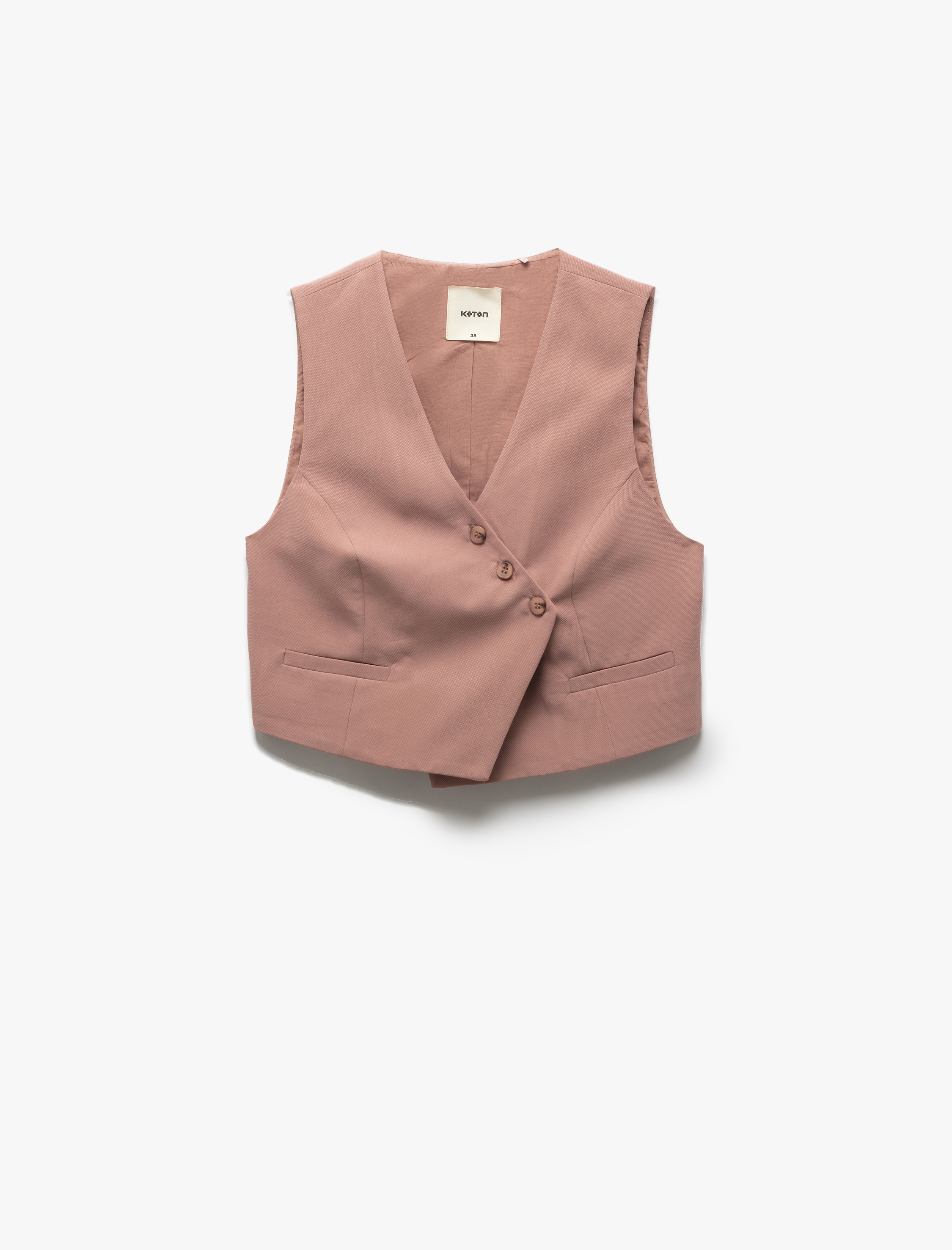   Kolsuz Düğmeli Asimetrik Kruvaze Modal Yelek