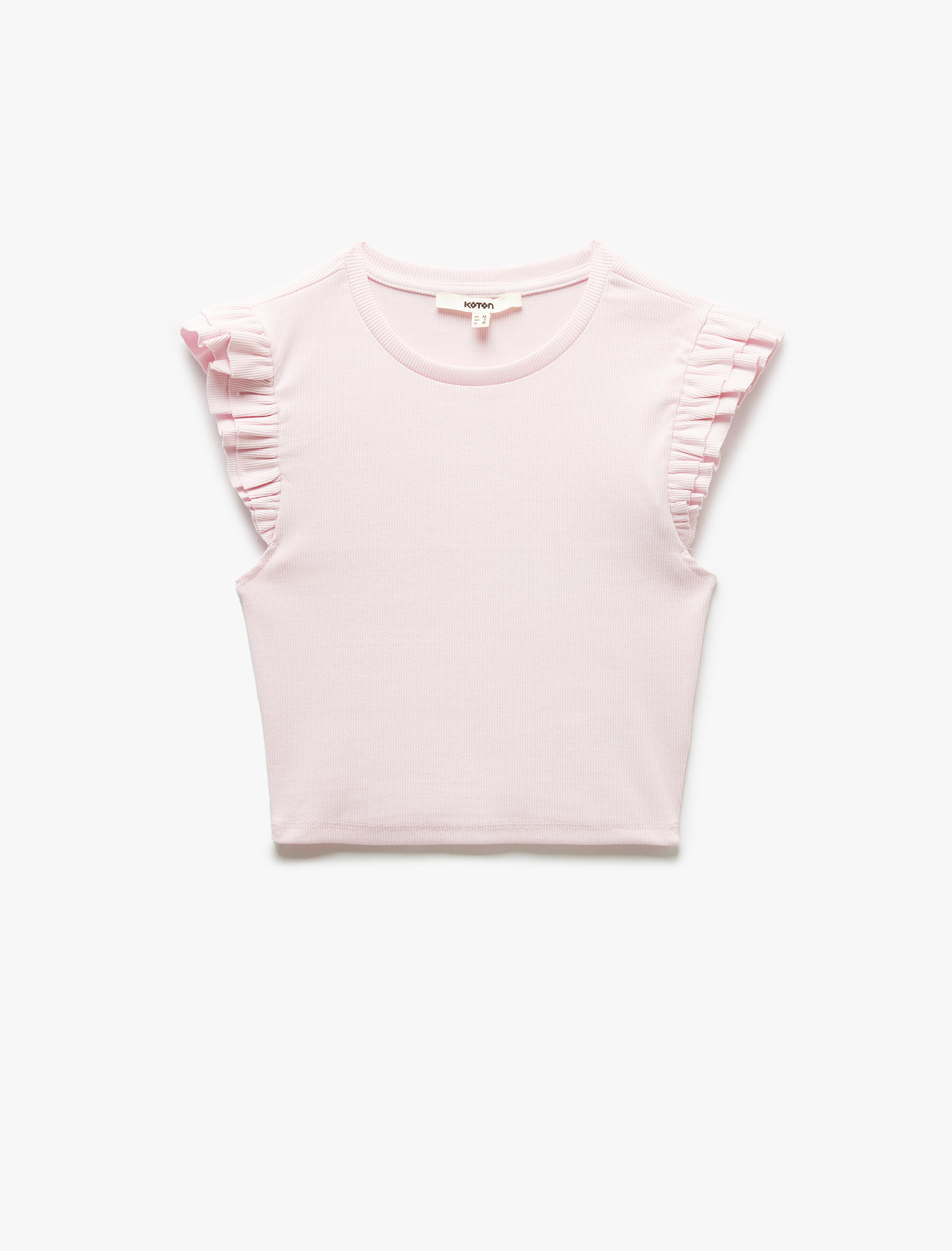   Pamuklu Bisiklet Yaka Slim Fit Fırfırlı Kolsuz Tişört