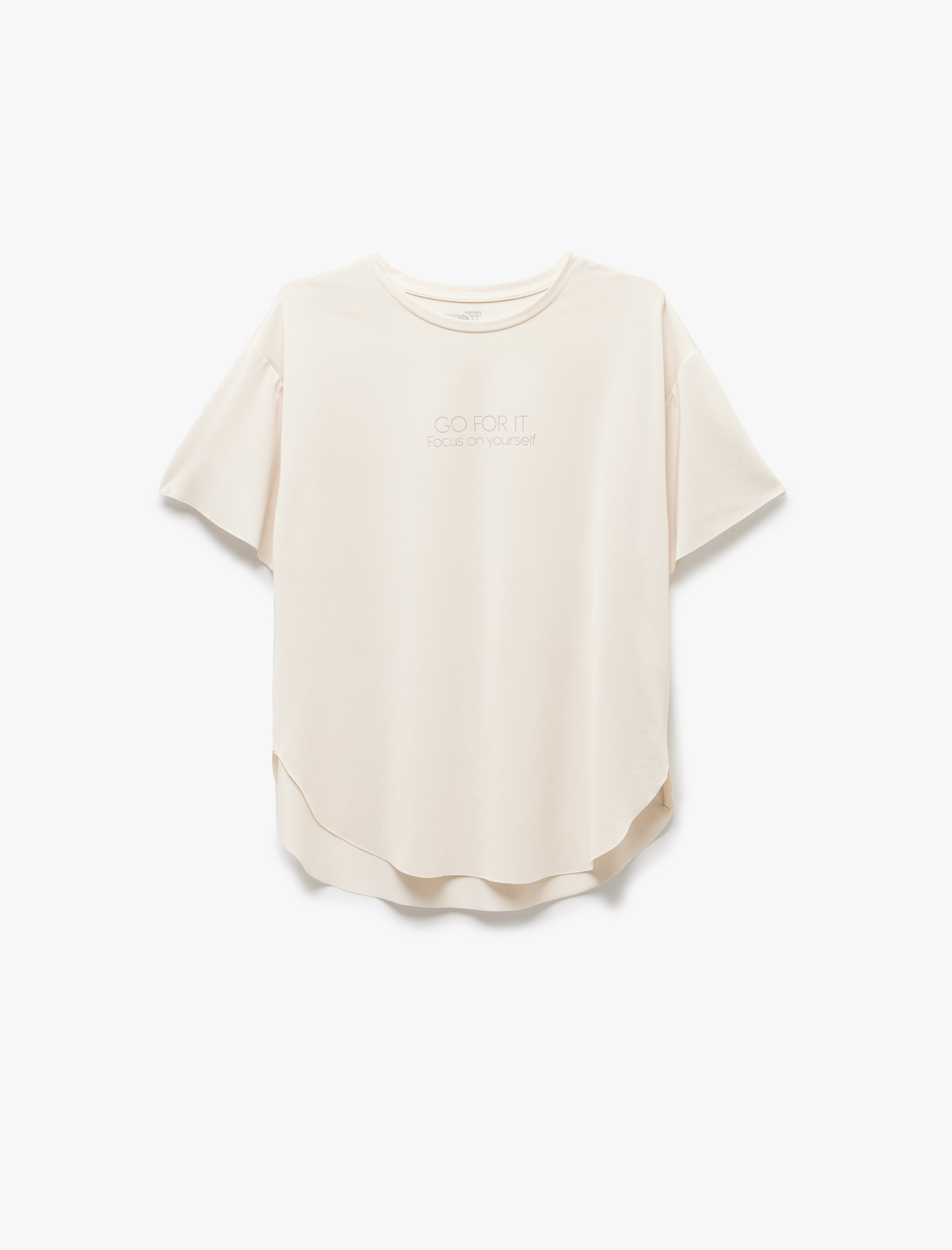   Yırtmaç Detaylı Bisiklet Yaka Baskılı Kısa Kollu Spor Tişört