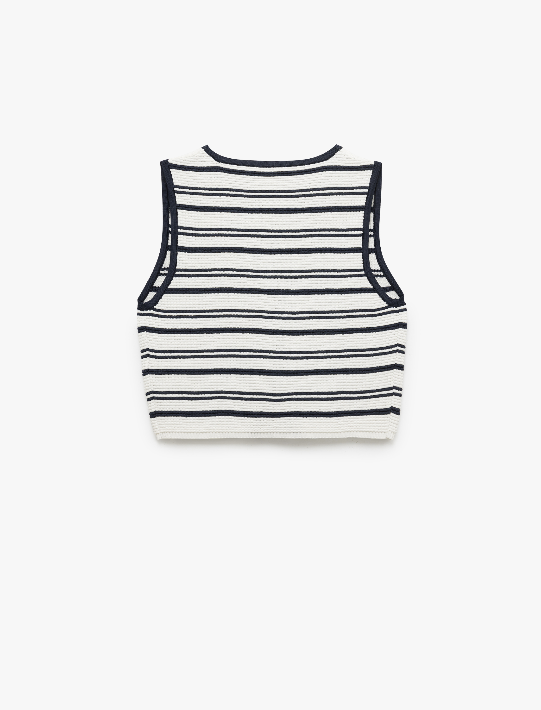   Düğmeli Kolsuz Dokulu Bisiklet Yaka Çizgili Triko Yelek