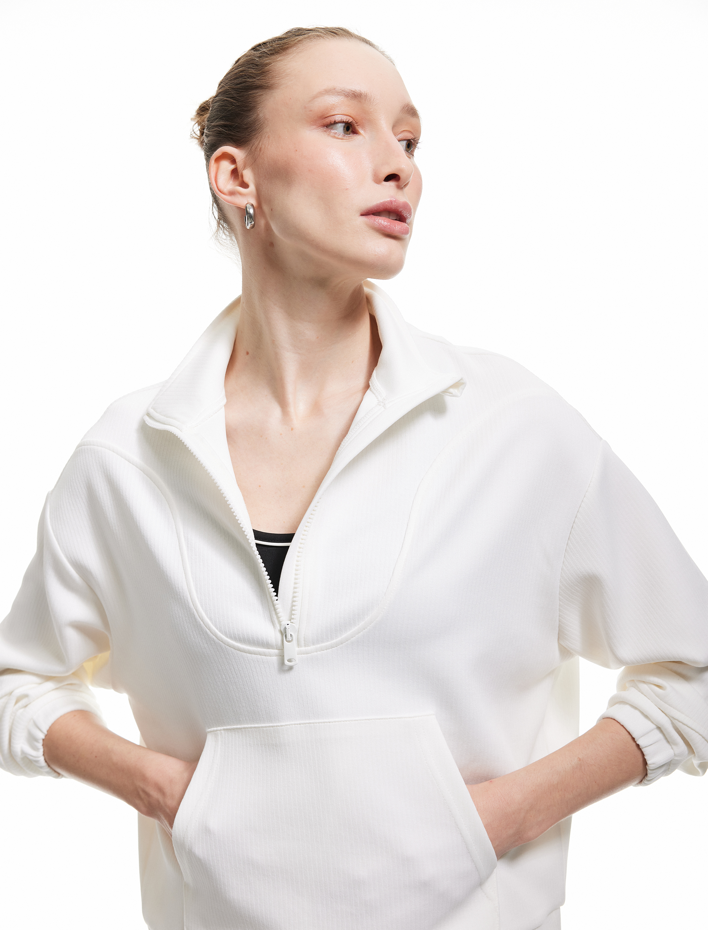   Yarım Fermuarlı Cep Detaylı Modal Karışımlı Spor Sweatshirt