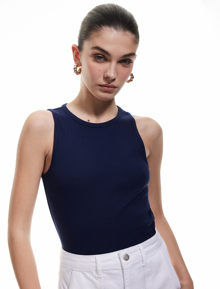  Slim Fit Kolsuz Bisiklet Yaka Pamuklu Ribanalı Atlet