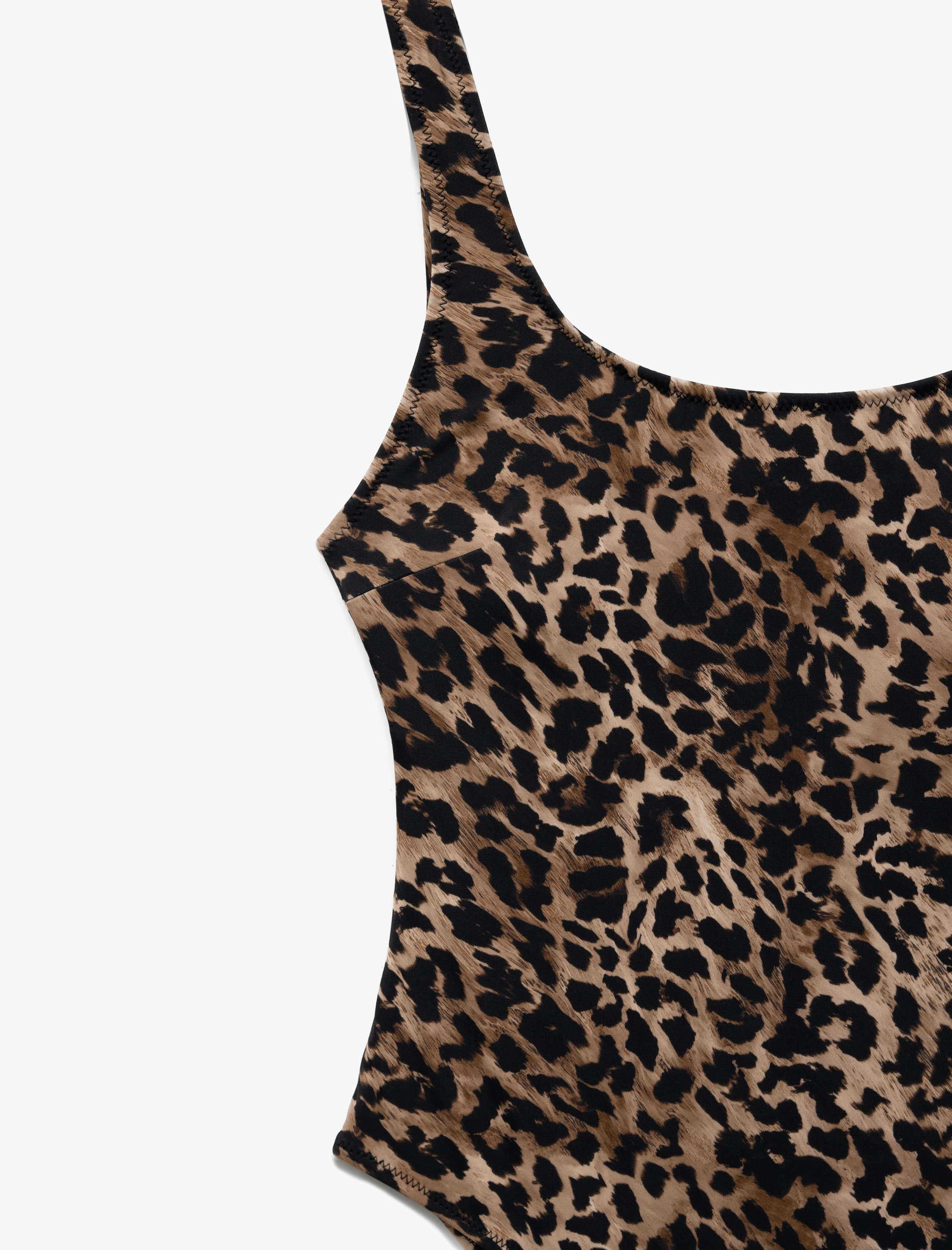   Mat Kumaş Kalın Askılı Leopar Desenli Mayo