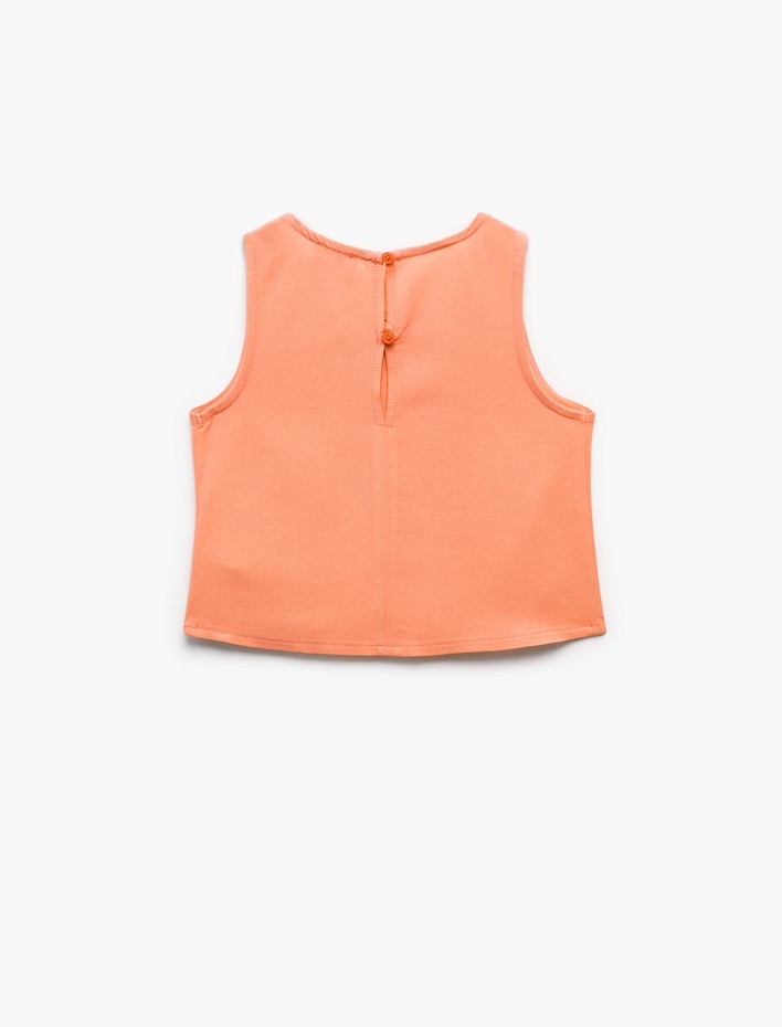 Kız Çocuk Asimetrik Kesim Yuvarlak Yaka Keten Karışımlı Kolsuz Bluz