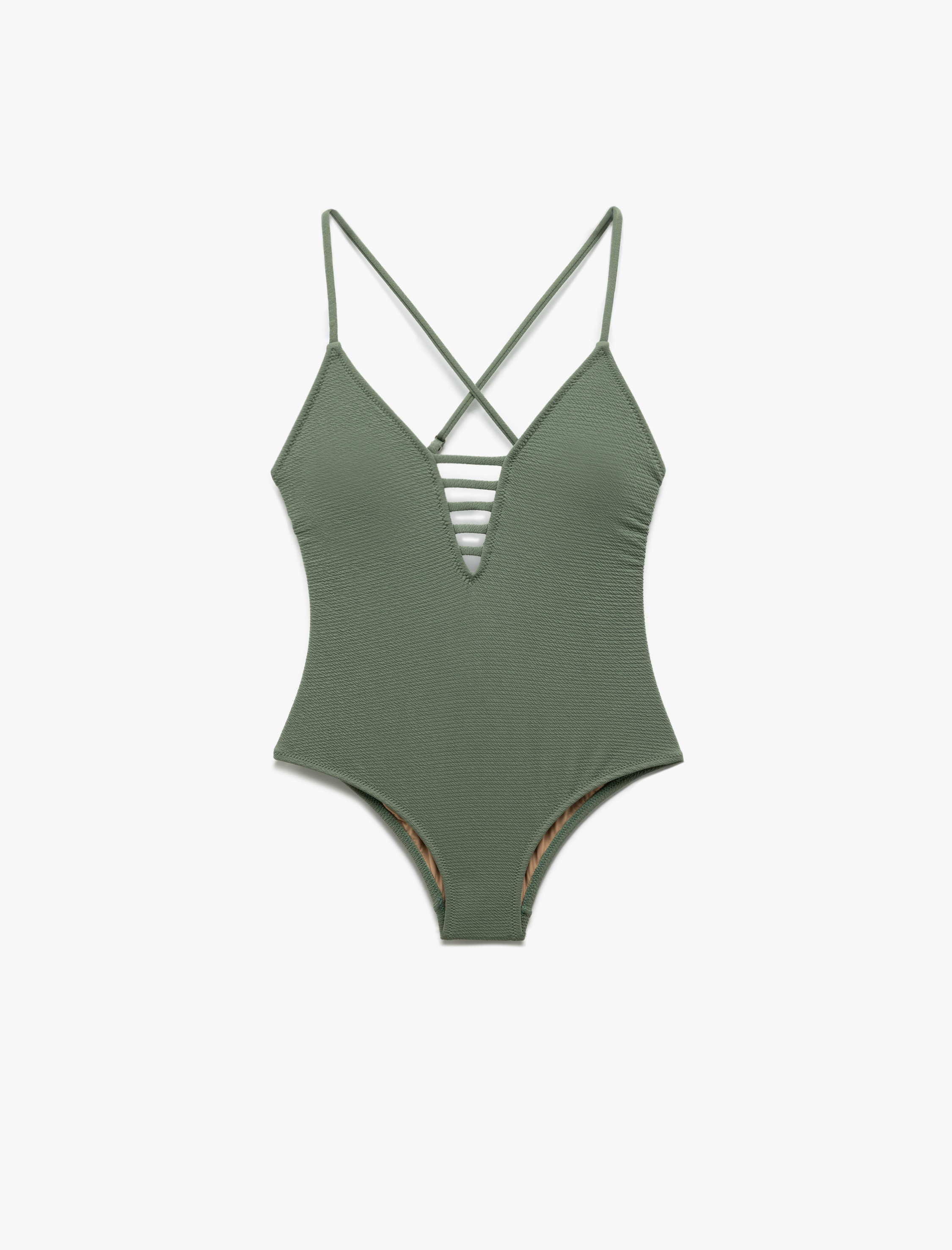   Dokulu Çapraz Askılı Derin V Yaka Mayo