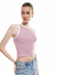 Pamuklu Kolsuz Bisiklet Yaka Fitilli Crop Atlet