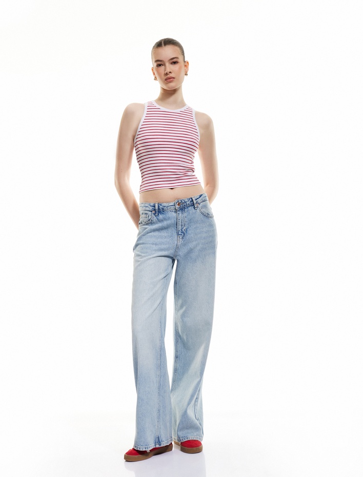  Pamuklu Kolsuz Bisiklet Yaka Fitilli Crop Atlet