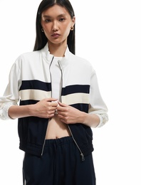 Renk Bloklu Dik Yaka Uzun Kollu Fermuarlı Sweatshirt