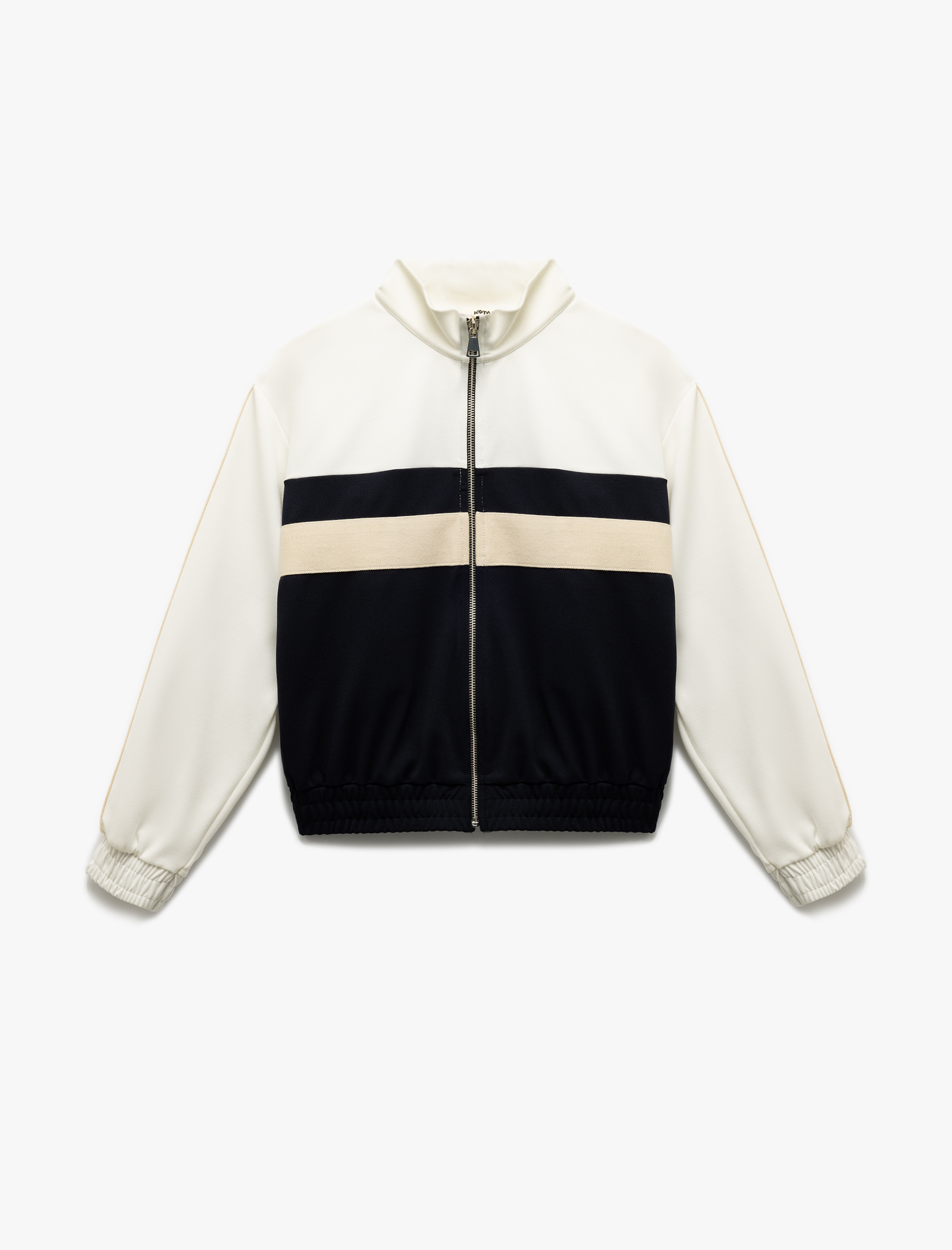   Renk Bloklu Dik Yaka Uzun Kollu Fermuarlı Sweatshirt