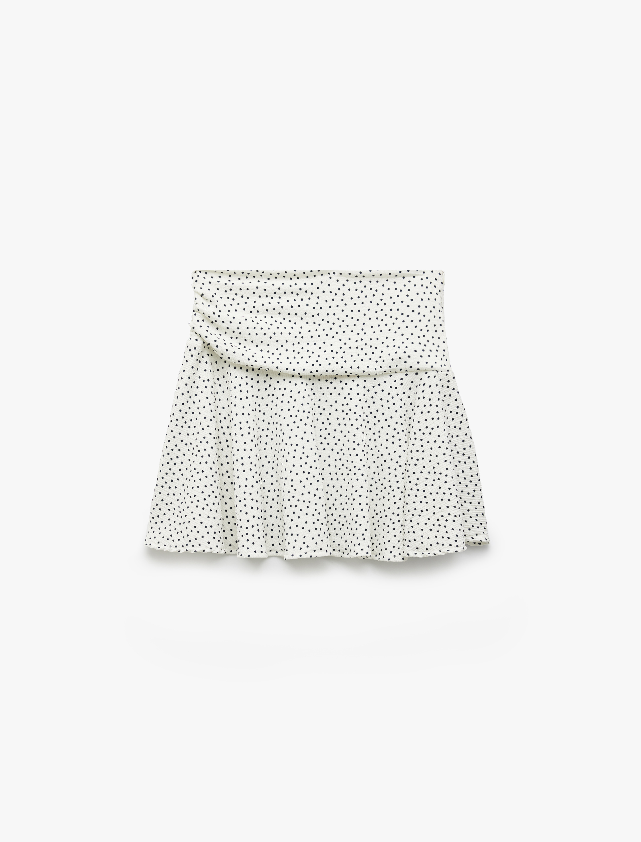   Drape Detaylı Slim Fit Puantiye Desenli Mini Kloş Etek