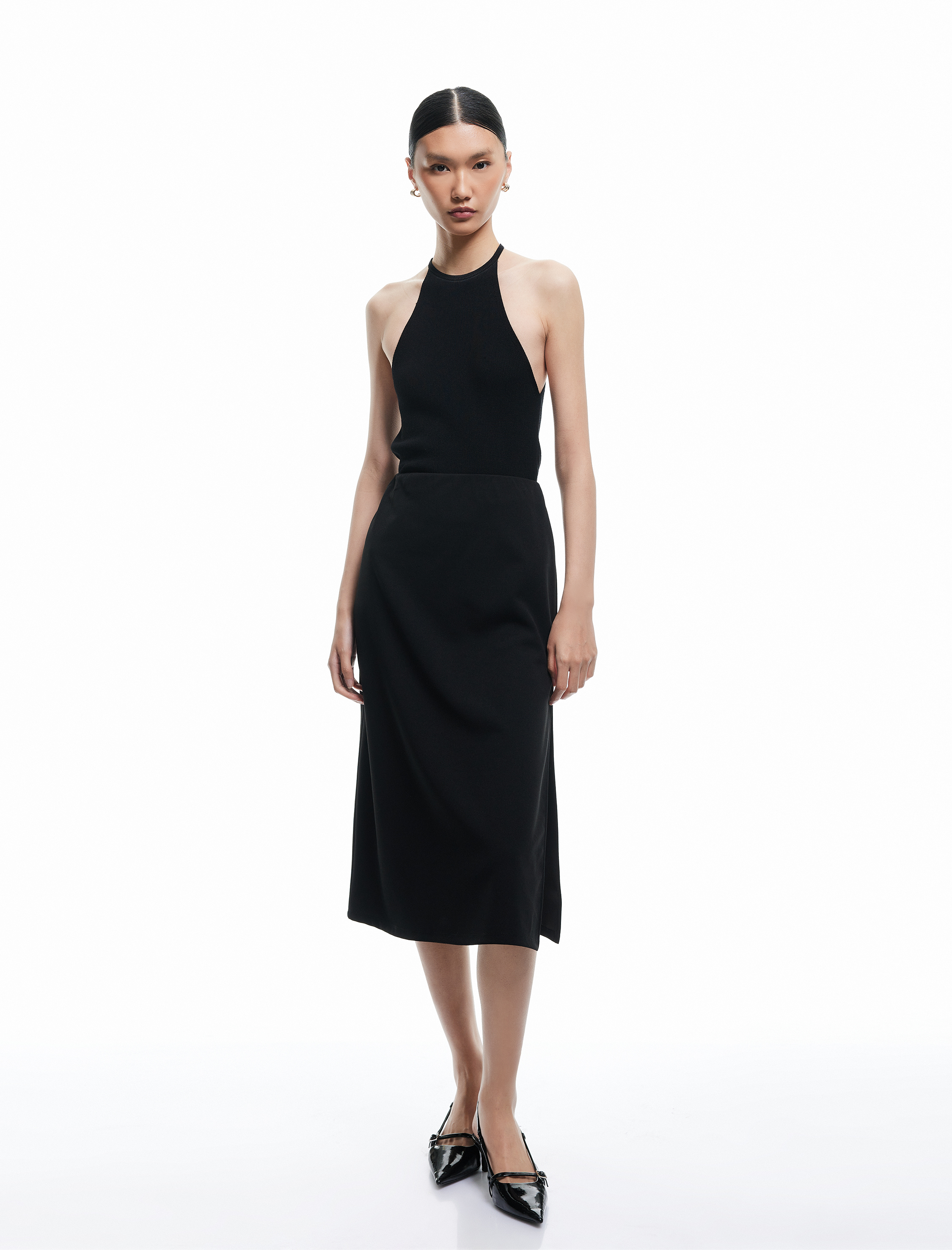   Standart Bel Krep Scuba Kumaş Midi Etek