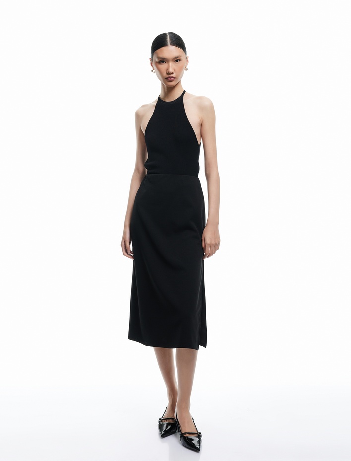  Standart Bel Krep Scuba Kumaş Midi Etek