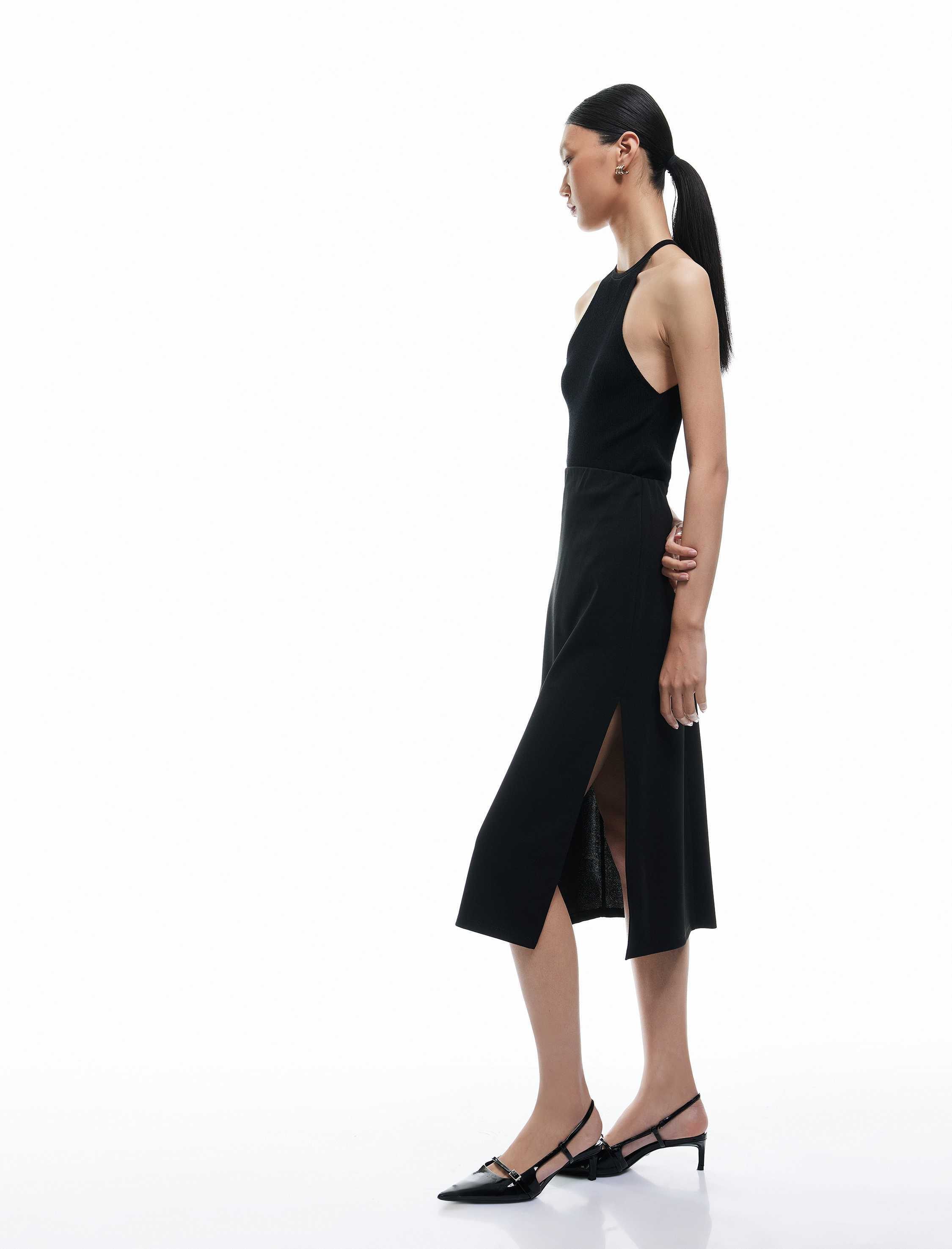   Standart Bel Krep Scuba Kumaş Midi Etek