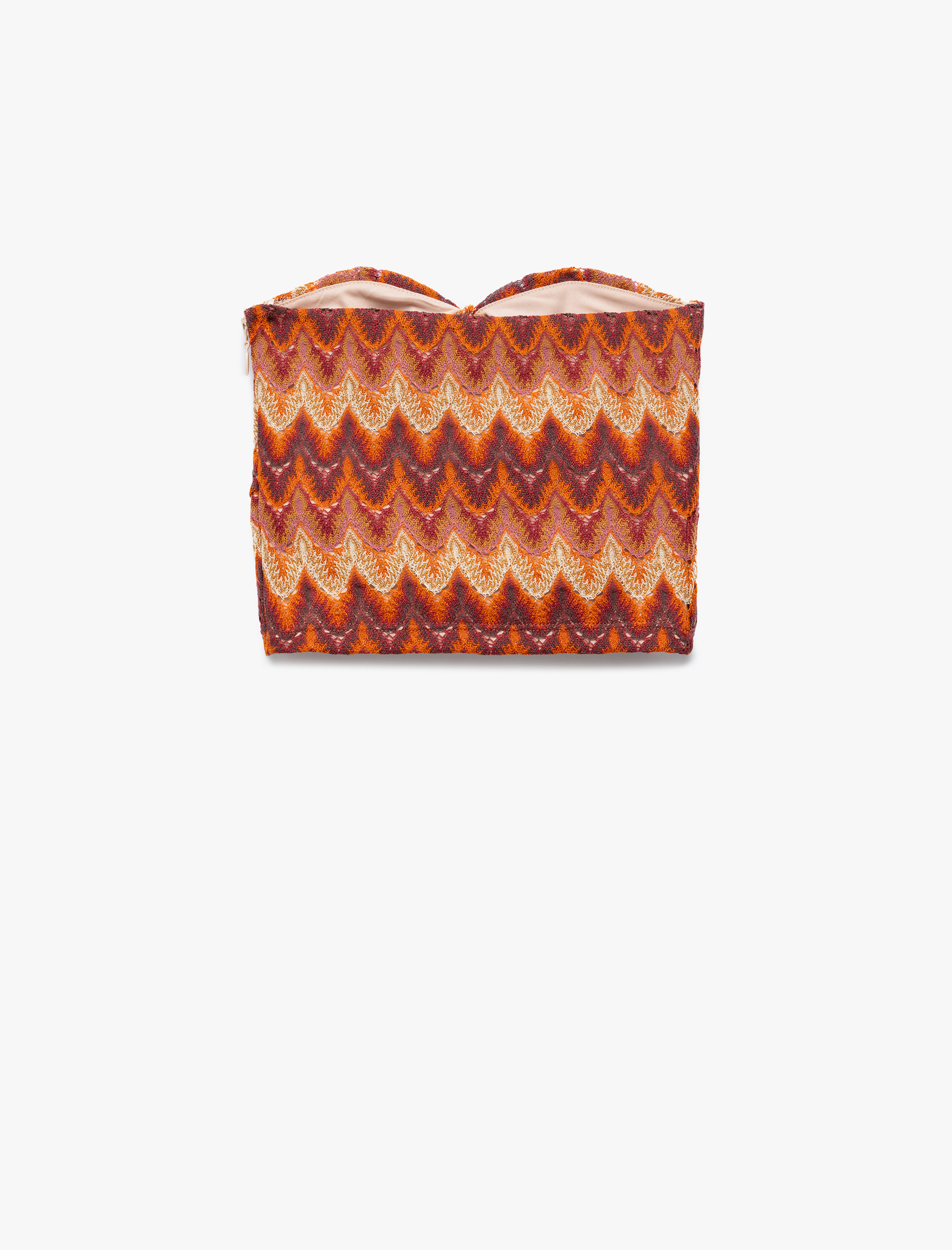   Desenli Aksesuarlı Kroşe Straplez Crop Üst