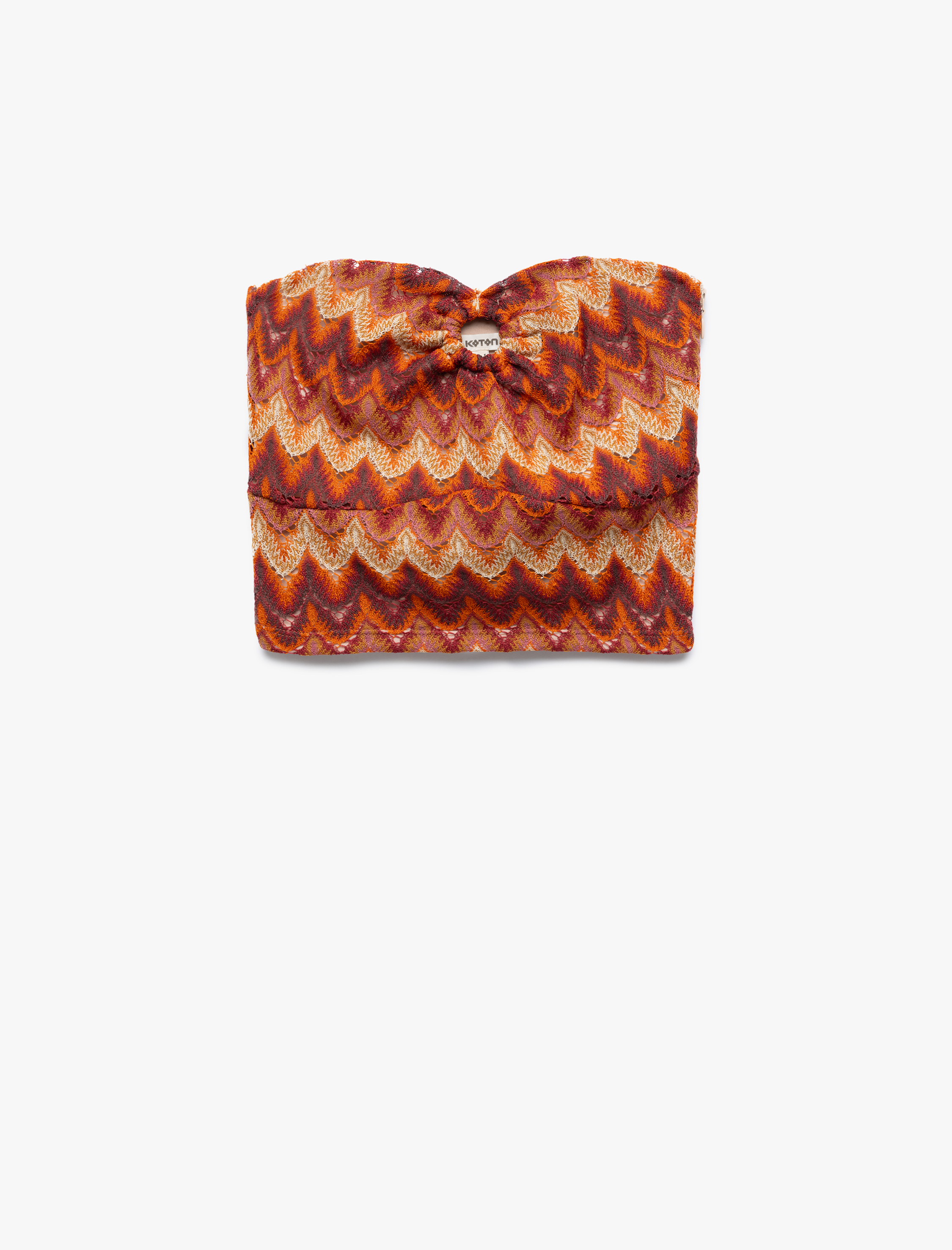   Desenli Aksesuarlı Kroşe Straplez Crop Üst