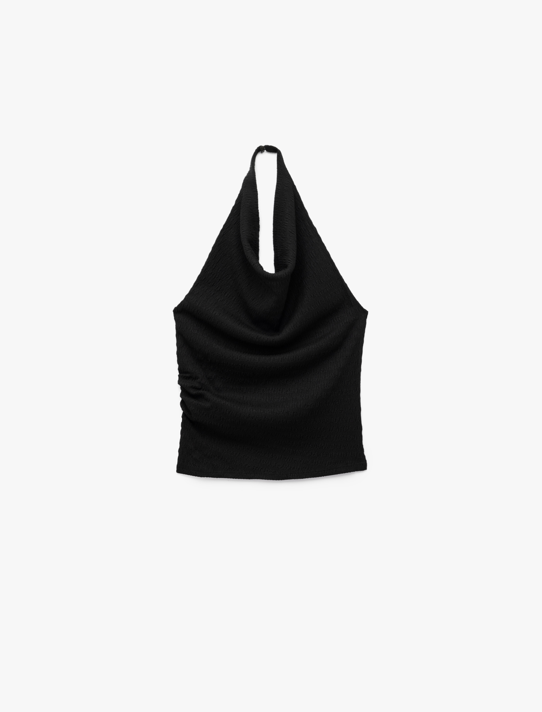   Bürümcük Kumaş Sırt Detaylı Drape Detaylı Halter Yaka Bluz