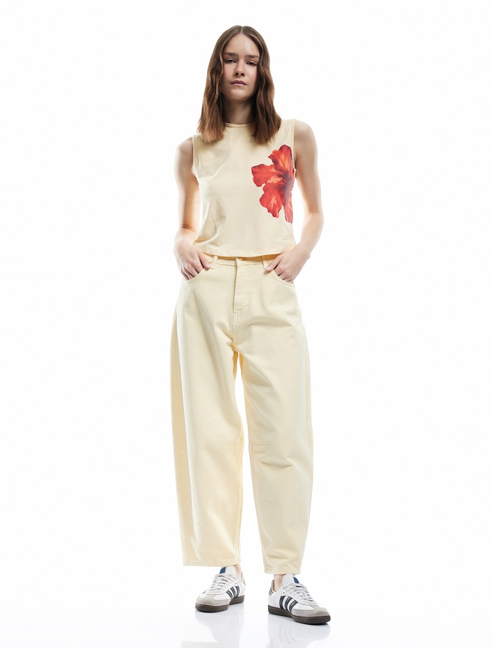  Pamuklu Cep Detaylı Rahat Kesim Barrel Fit Jean Pantolon - Barrel Jean