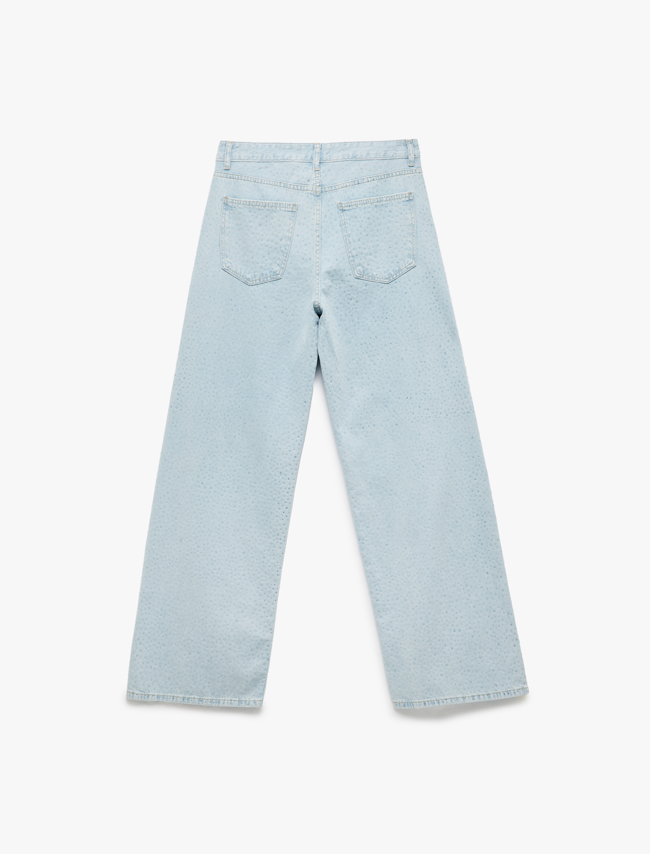   Taş Detaylı Pamuklu Düz Paça Loose Fit Jean Pantolon - Straight Jean