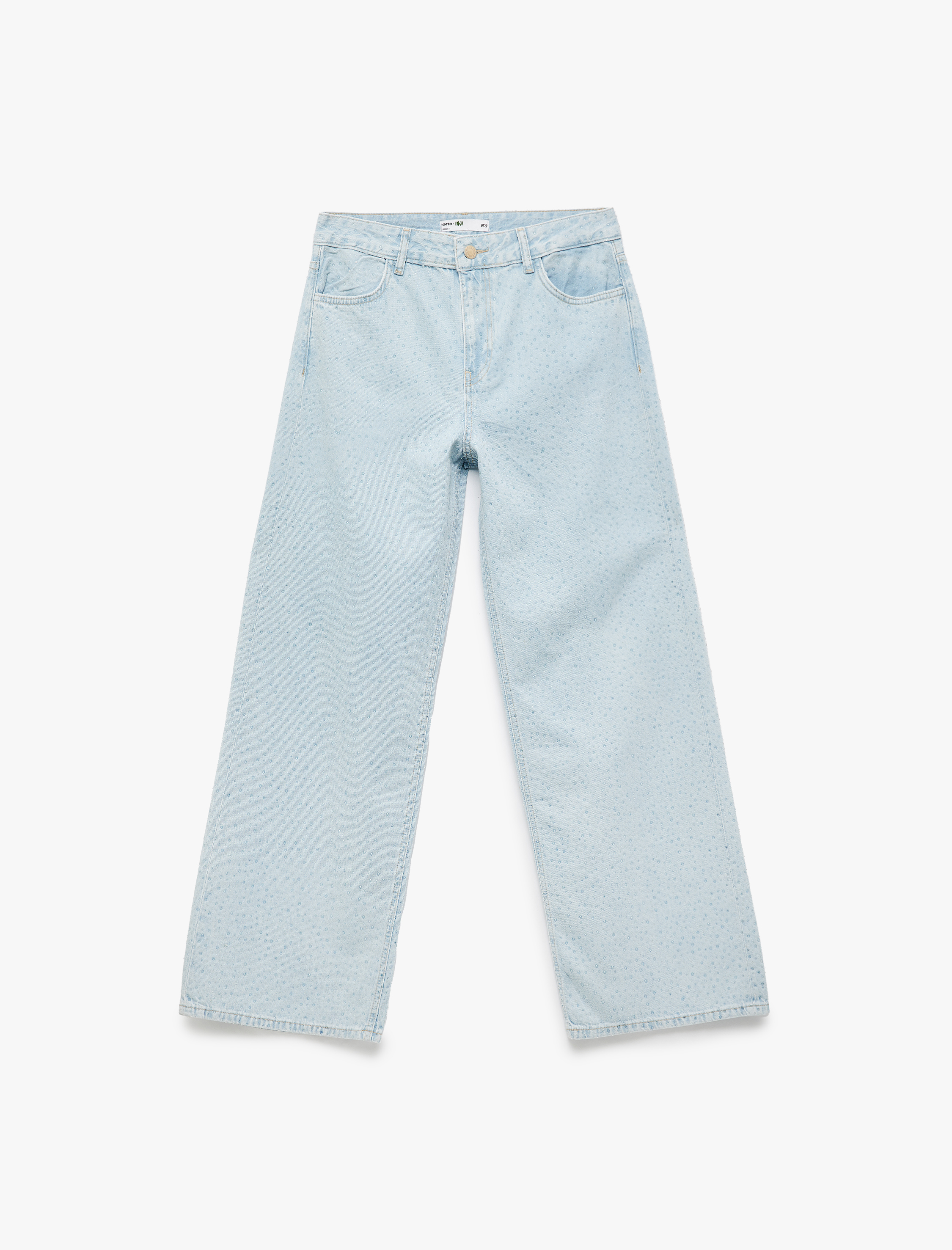   Taş Detaylı Pamuklu Düz Paça Loose Fit Jean Pantolon - Straight Jean