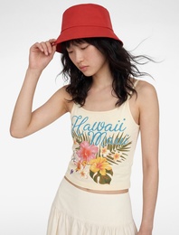 Pamuklu İp Askılı Hawaii Baskılı Slim Fit Bluz