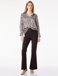 Uzun Kollu Düğmeli Zebra Desenli Klasik Yaka Saten Gömlek