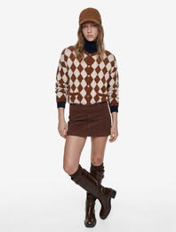 Bisiklet Yaka Kalp Düğmeli Cepli Baklava Desenli Triko Hırka