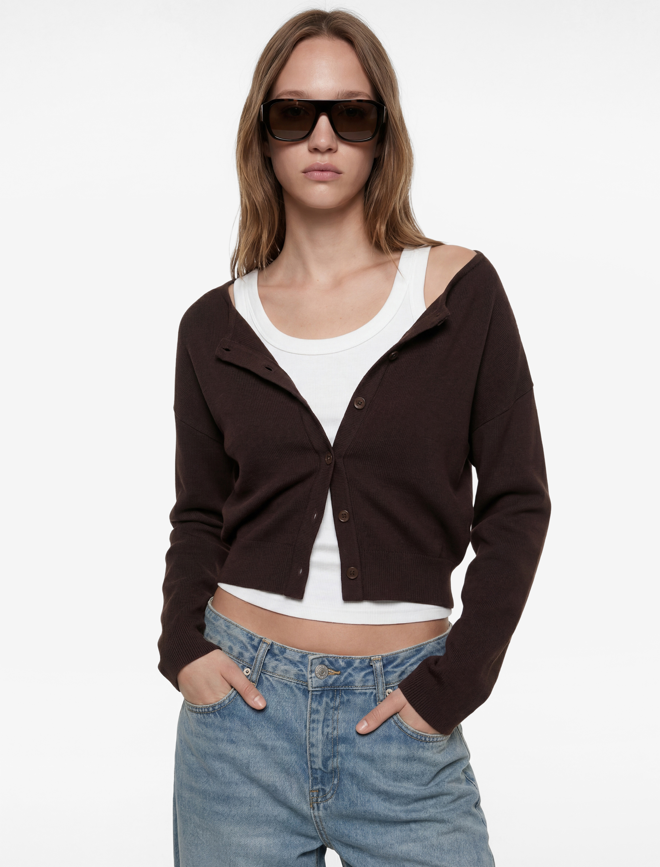   Uzun Kollu Bisiklet Yaka Düğmeli Triko Hırka