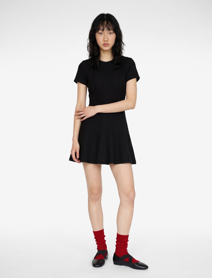  Viskon Karışımlı Volanlı Kısa Kollu Bisiklet Yaka Tüvit Mini Elbise