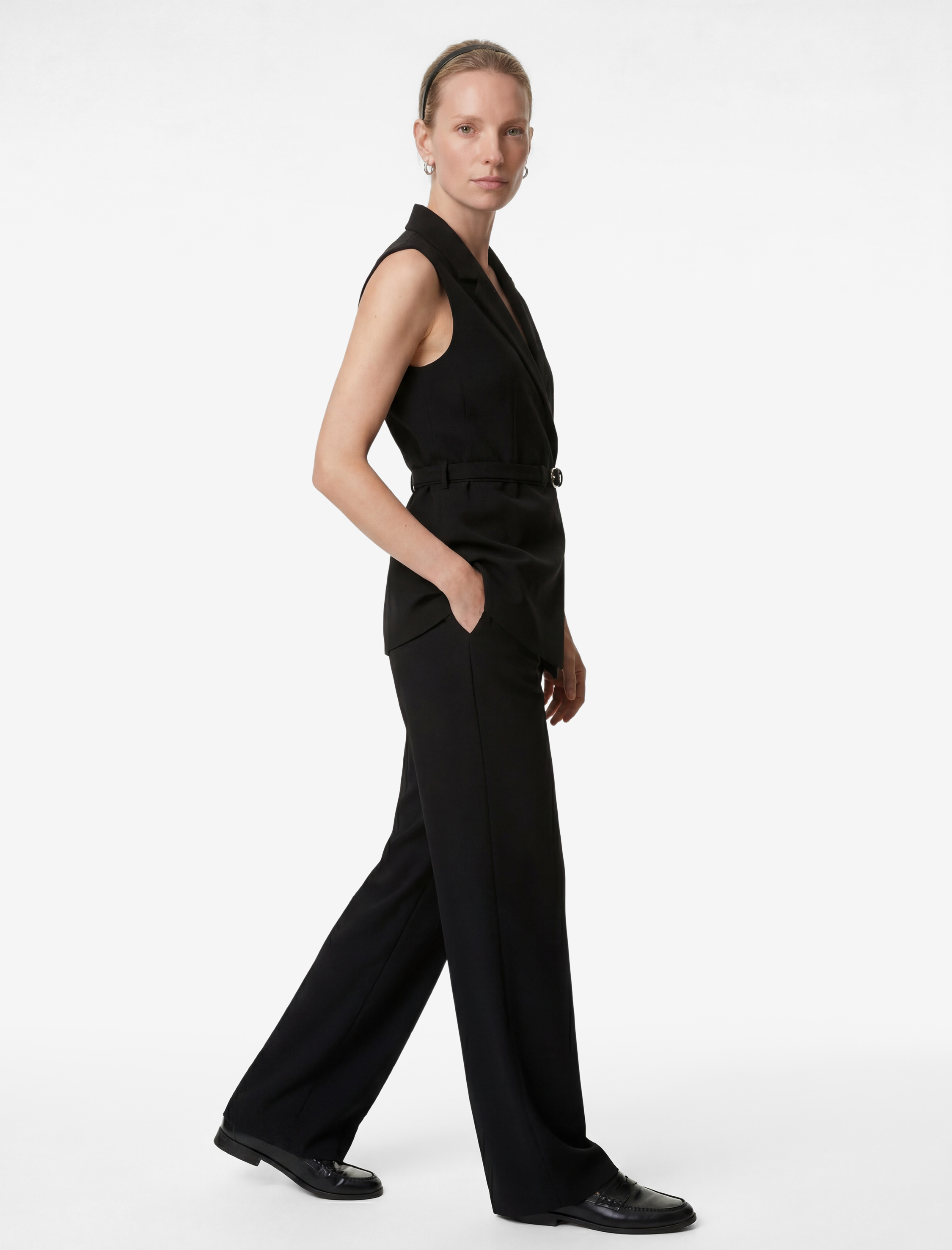   Regular Fit Kolsuz Kemerli Kruvaze Yaka Yelek