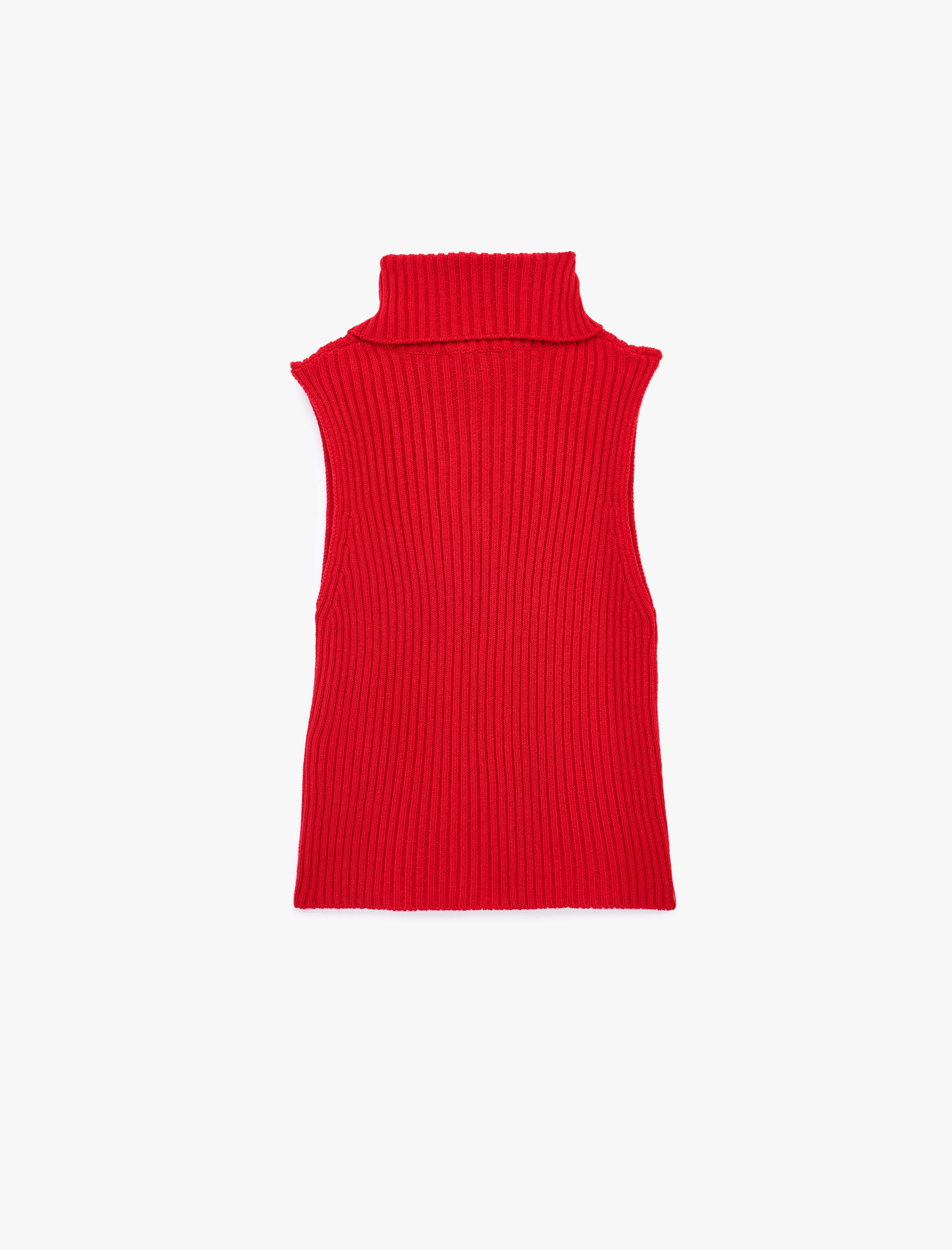   Devrik Yaka Kolsuz Alt ve Üst Fermuar Kapama Detaylı Triko Yelek