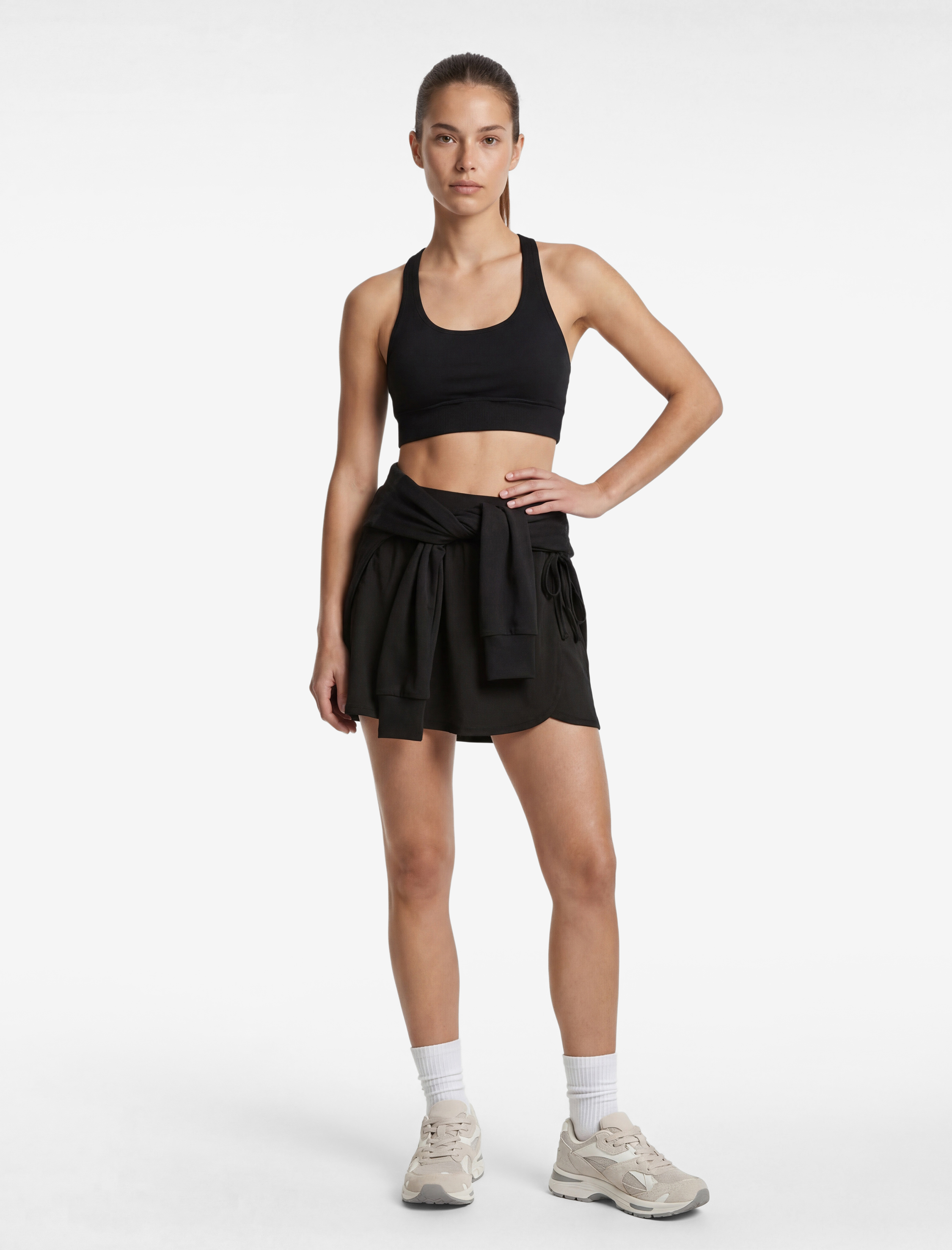   Yüksek Bel Bağlama Detaylı Mini Spor Şort Etek