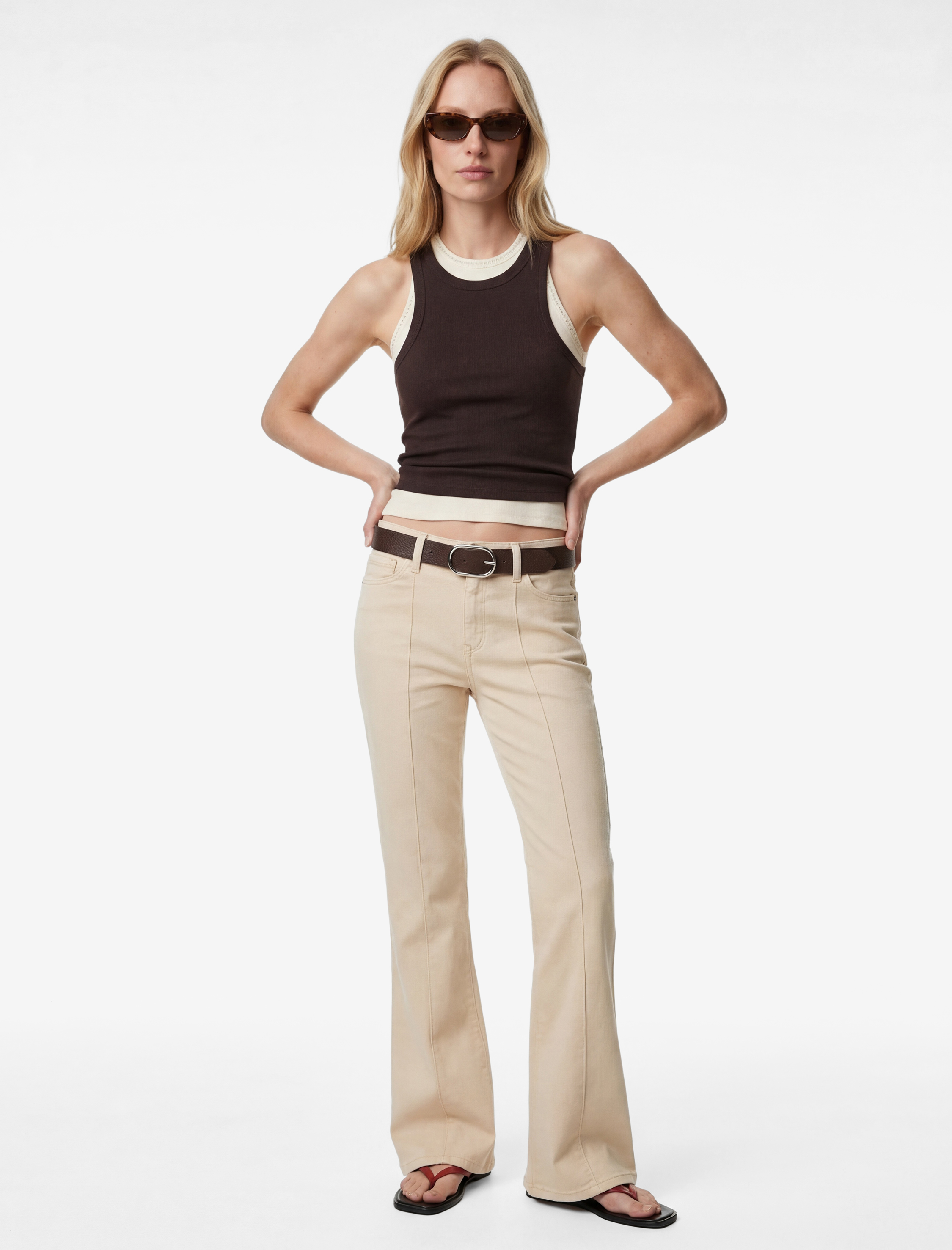   Nervürlü Cepli Düğmeli İspanyol Paça Denim Pantolon - Flare Jeans