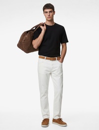 Regular Fit Kısa Kollu Pamuklu Waffle Dokulu Bisiklet Yaka Tişört