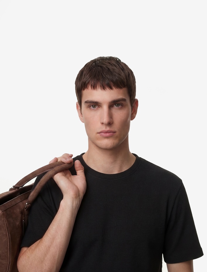  Regular Fit Kısa Kollu Pamuklu Waffle Dokulu Bisiklet Yaka Tişört