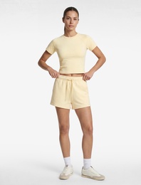 Yüksek Bel Bağcıklı Viskon Karışımlı Rahat Kalıp Mini Şort