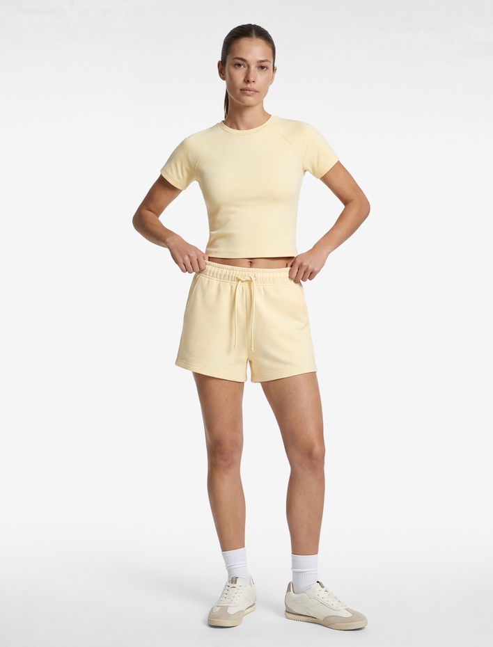  Yüksek Bel Bağcıklı Viskon Karışımlı Rahat Kalıp Mini Şort