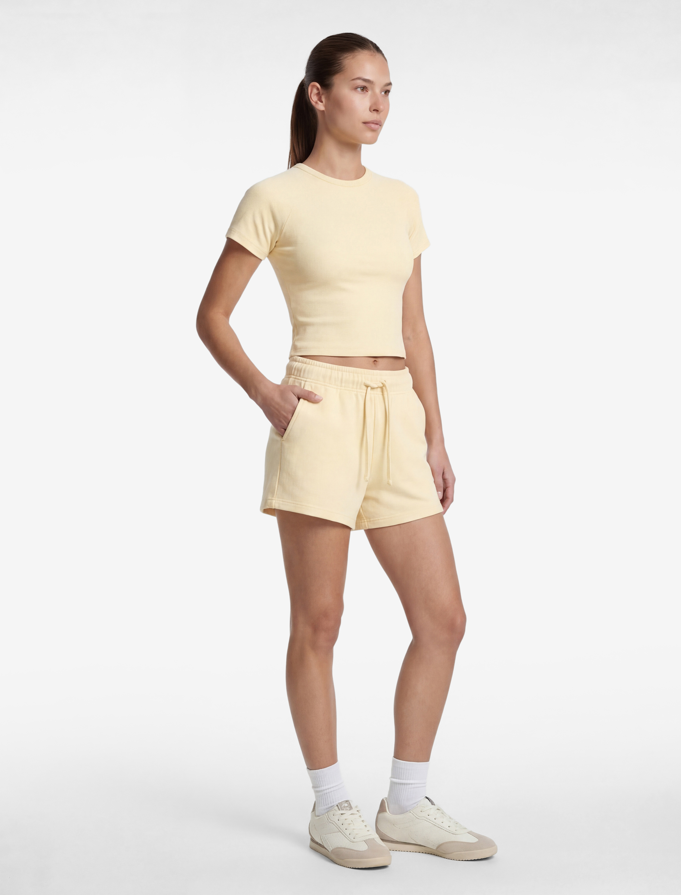   Yüksek Bel Bağcıklı Viskon Karışımlı Rahat Kalıp Mini Şort