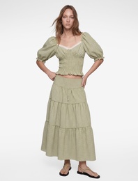 Gipeli Balon Kol V Yaka Dantelli Ekoseli Crop Bluz