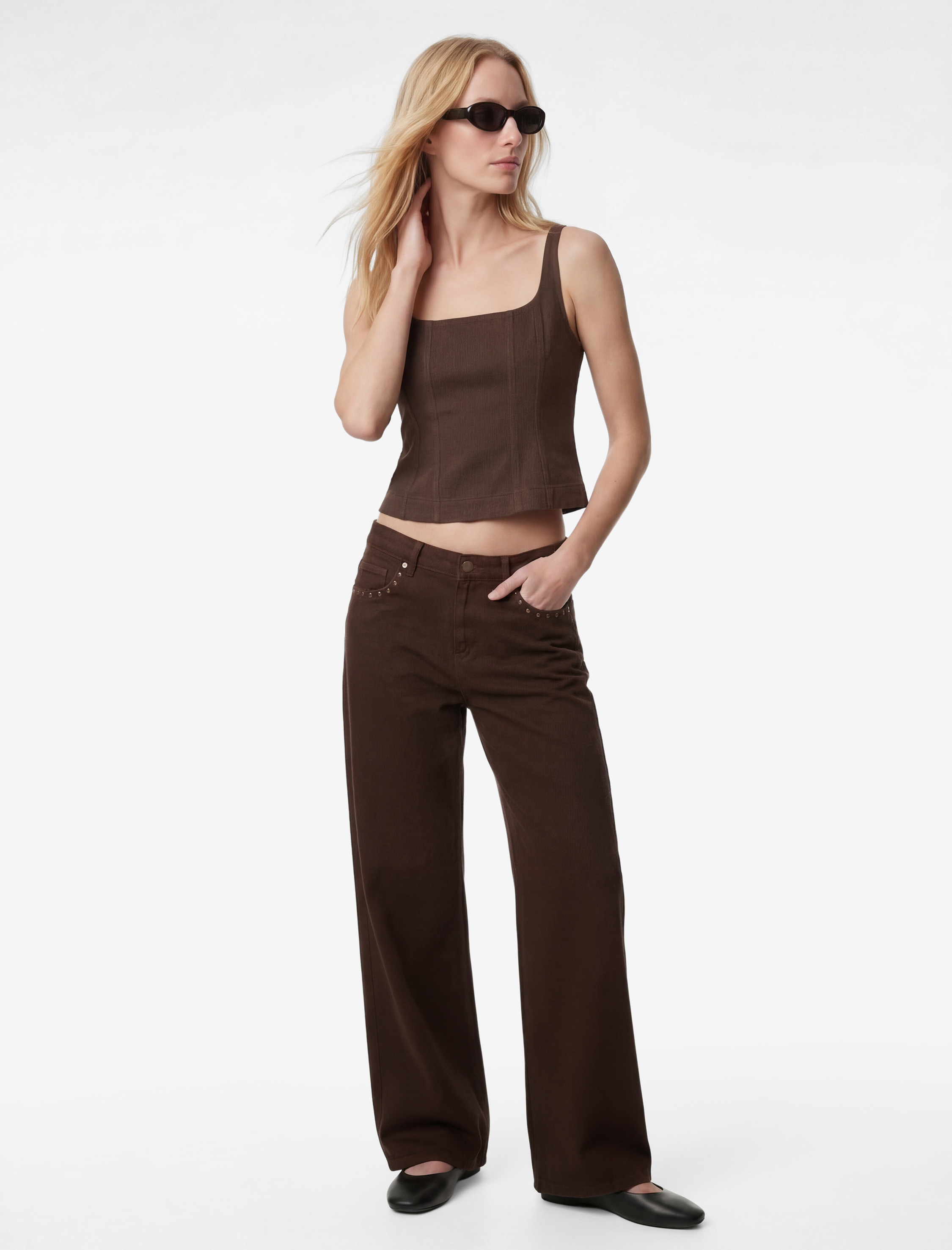   Normal Bel Pamuklu Troklu Cepli Düğmeli Bol Paça Pantolon - Loose Straight Fit Jeans