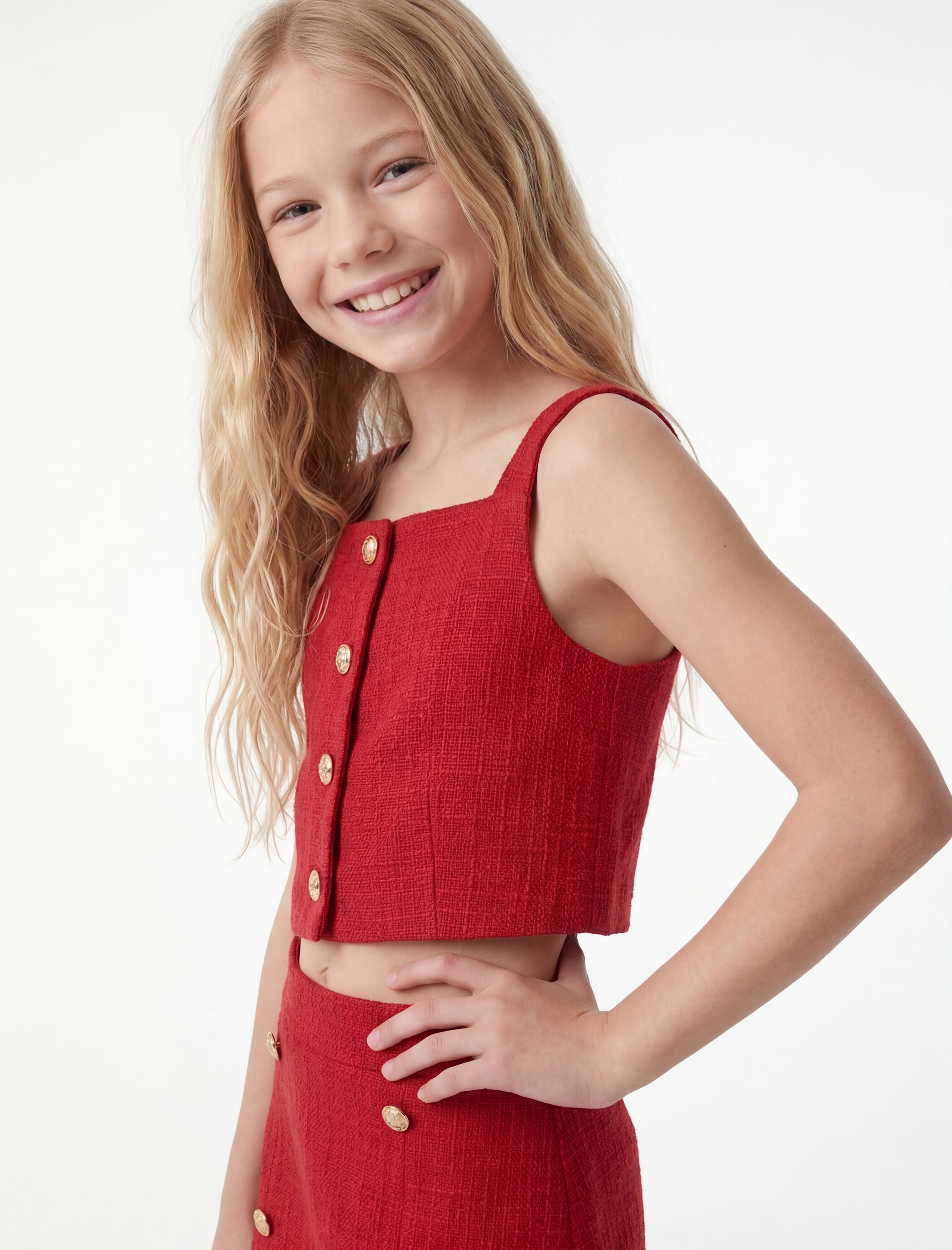  Kız Çocuk Düğme Detaylı Beli Lastikli Yırtmaçlı Tüvit Şort Etek