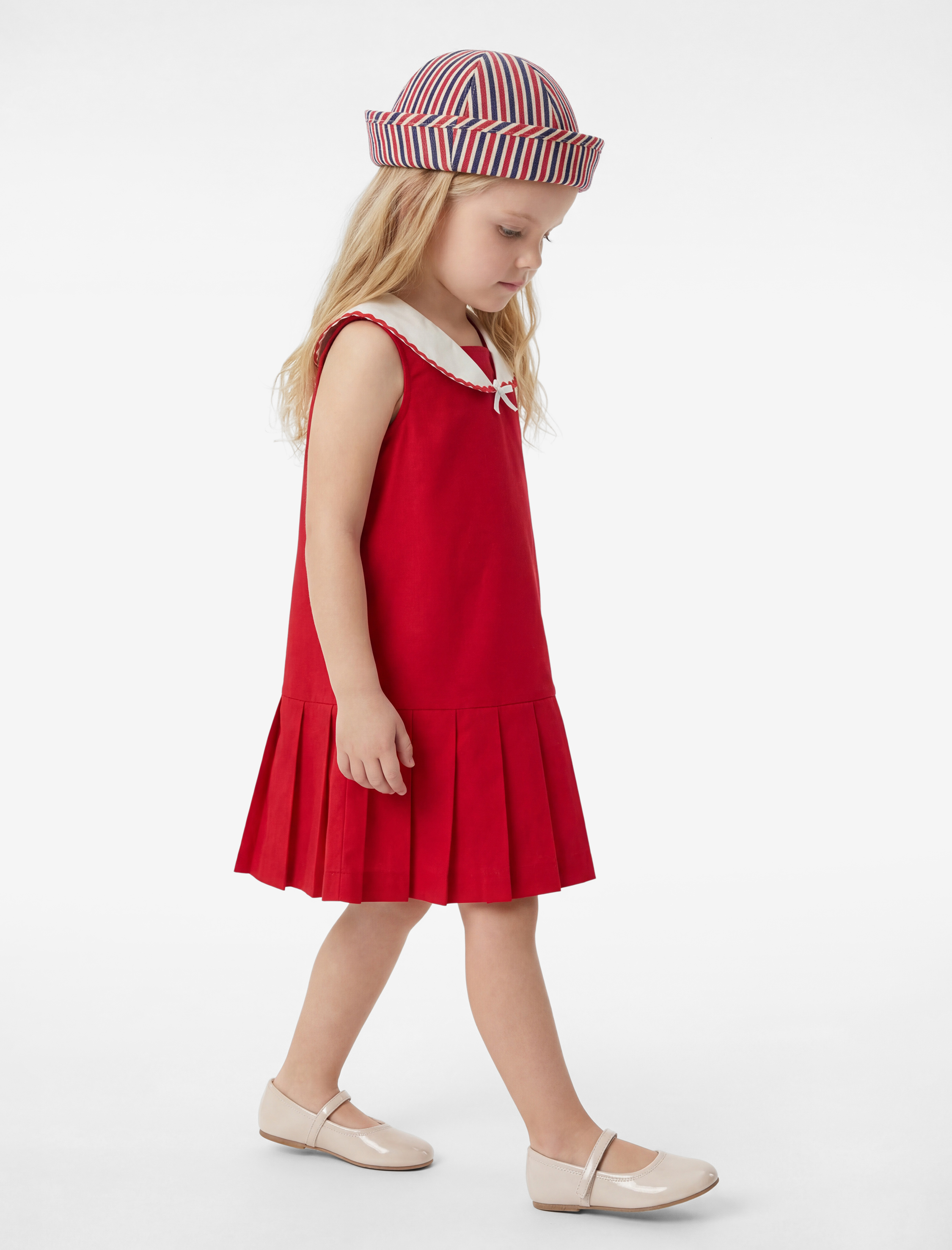  Kız Bebek Pamuklu Kolsuz Bebe Yaka A Kesim Pileli Elbise