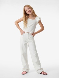 Pamuklu Bol Kalıp Cepli Geniş Paça Denim Pantolon