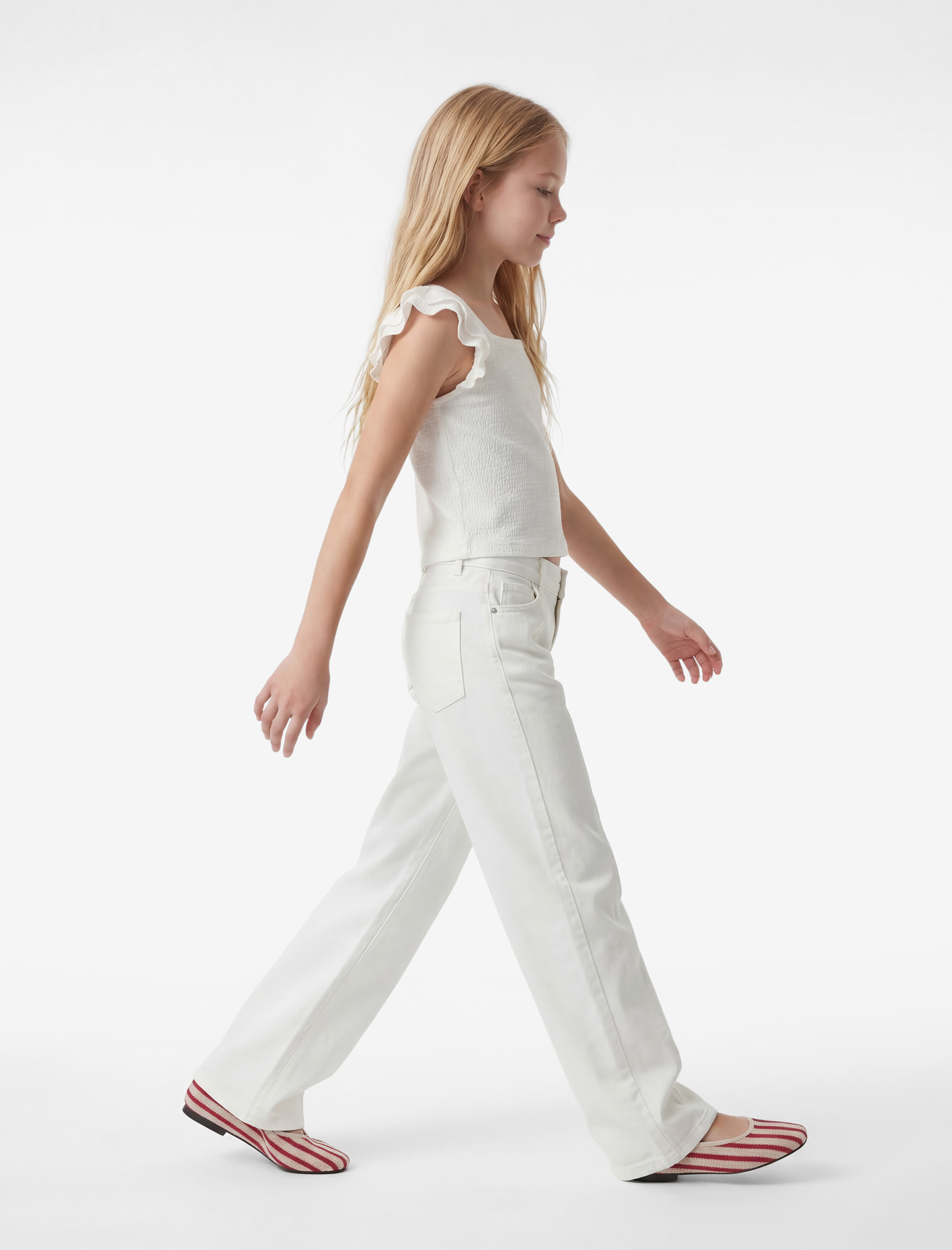  Kız Çocuk Pamuklu Bol Kalıp Cepli Geniş Paça Denim Pantolon